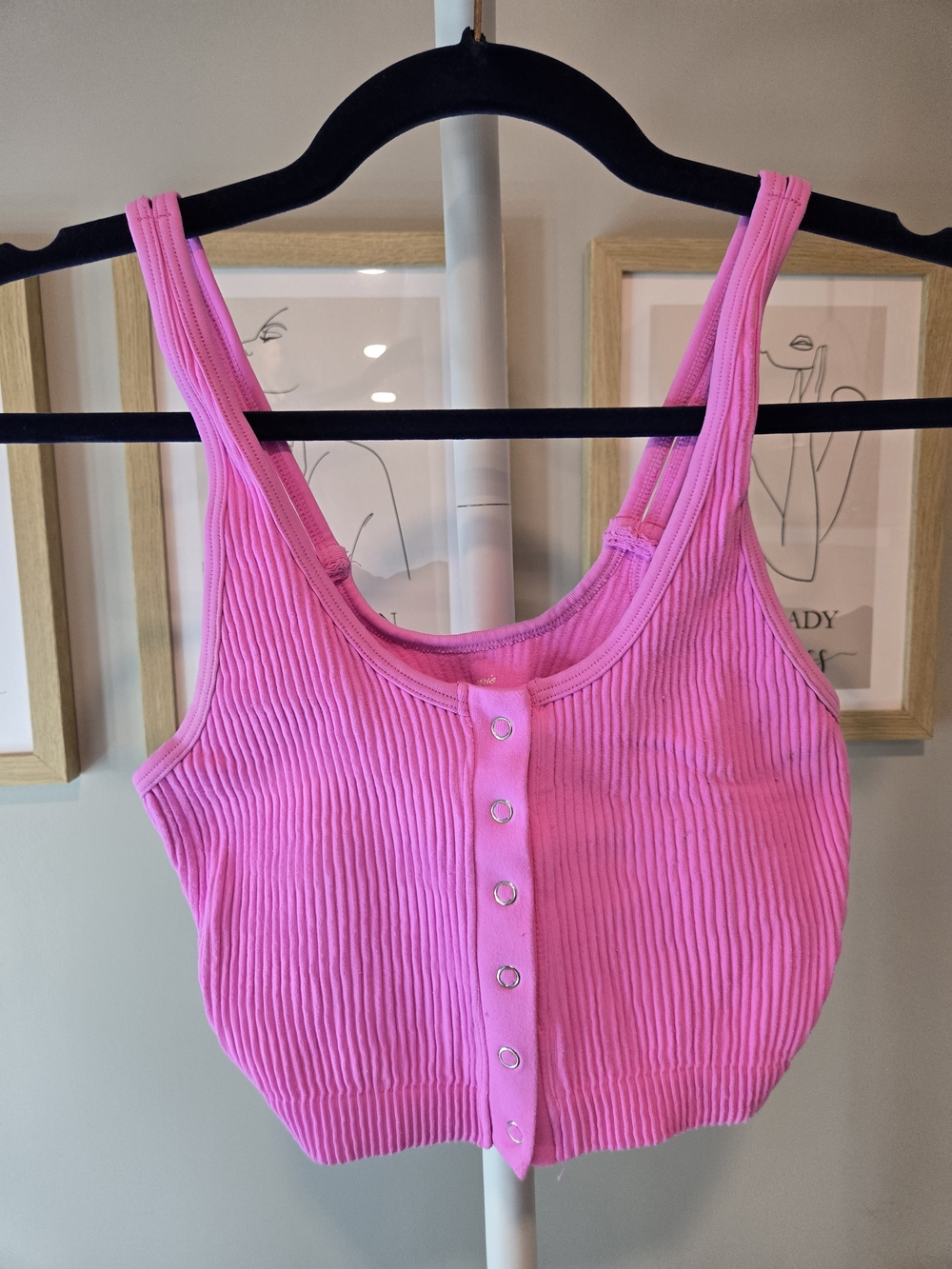 Aerie Hot Pink Ribbed Snap-Front Crop Tank *read*